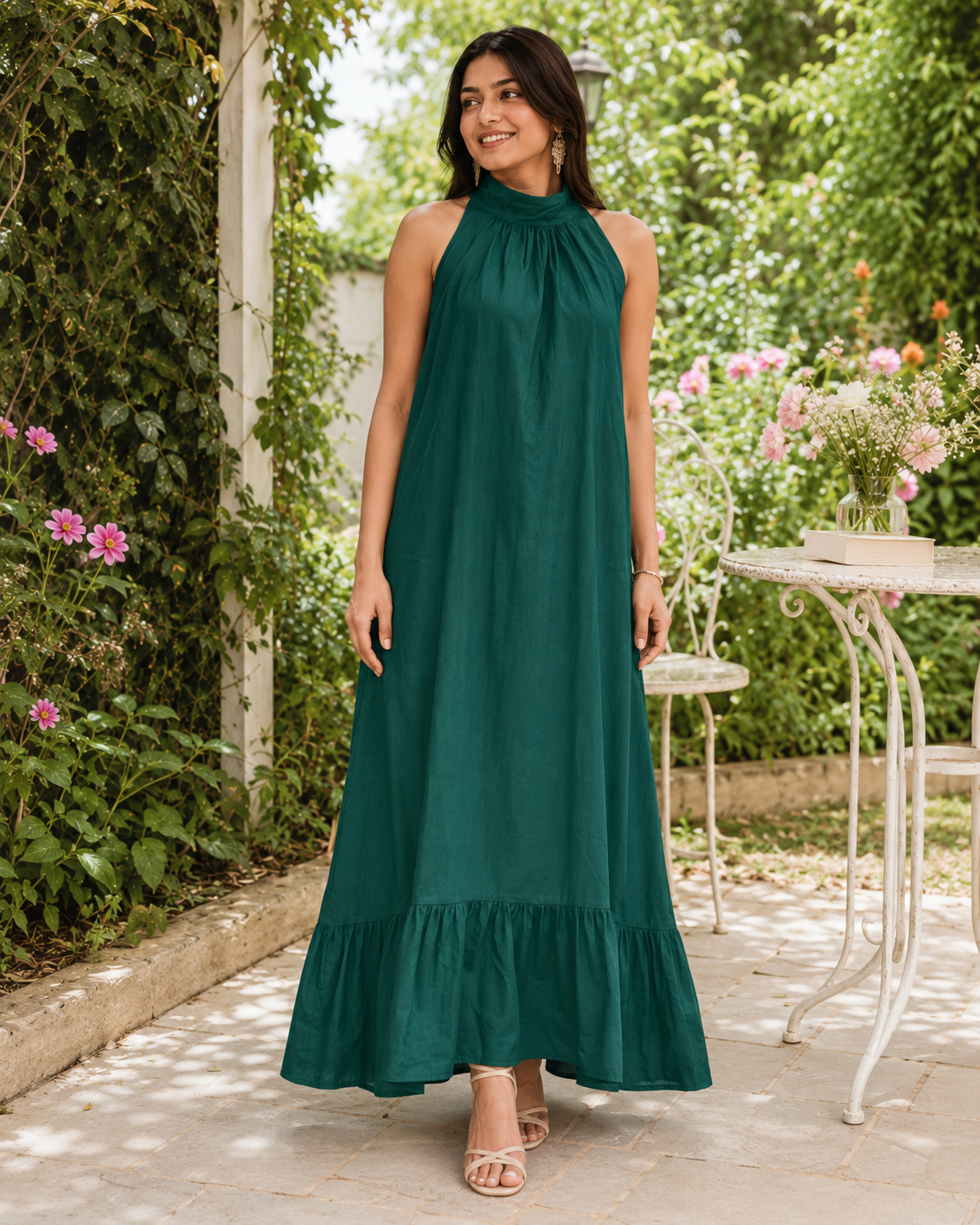 Emerald Grace Halter Maxi Dress