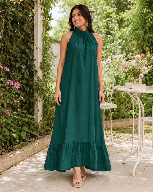 Emerald Grace Halter Maxi Dress