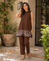 Mocha Bloom Embroidered Co-Ord Set