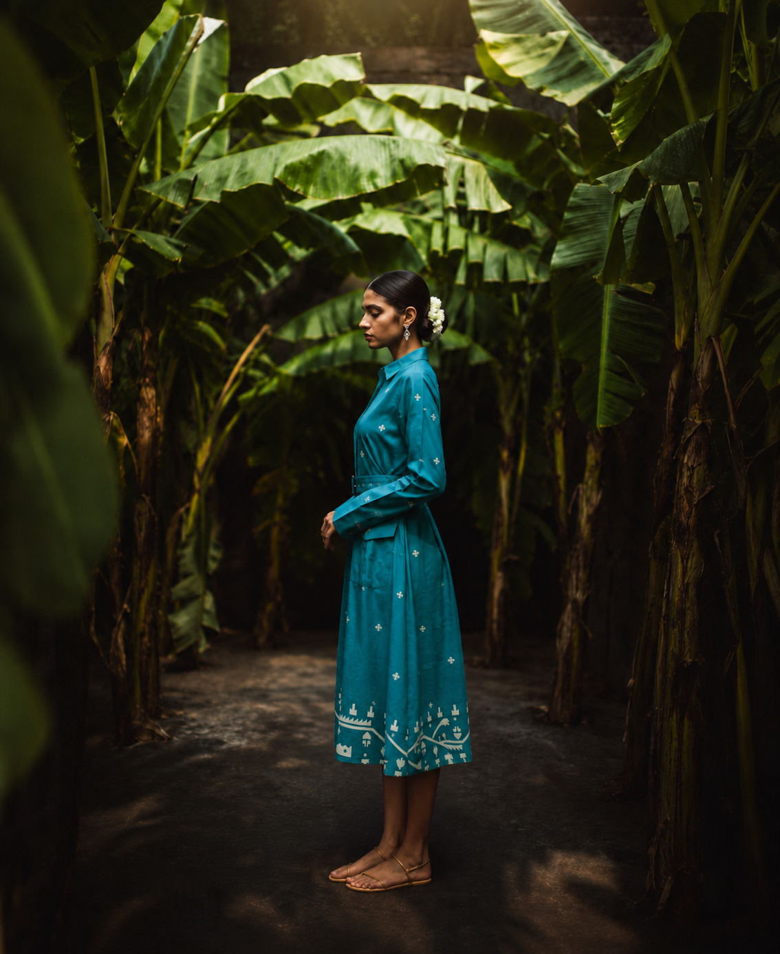 Teal Heritage Belted Shirt Dress