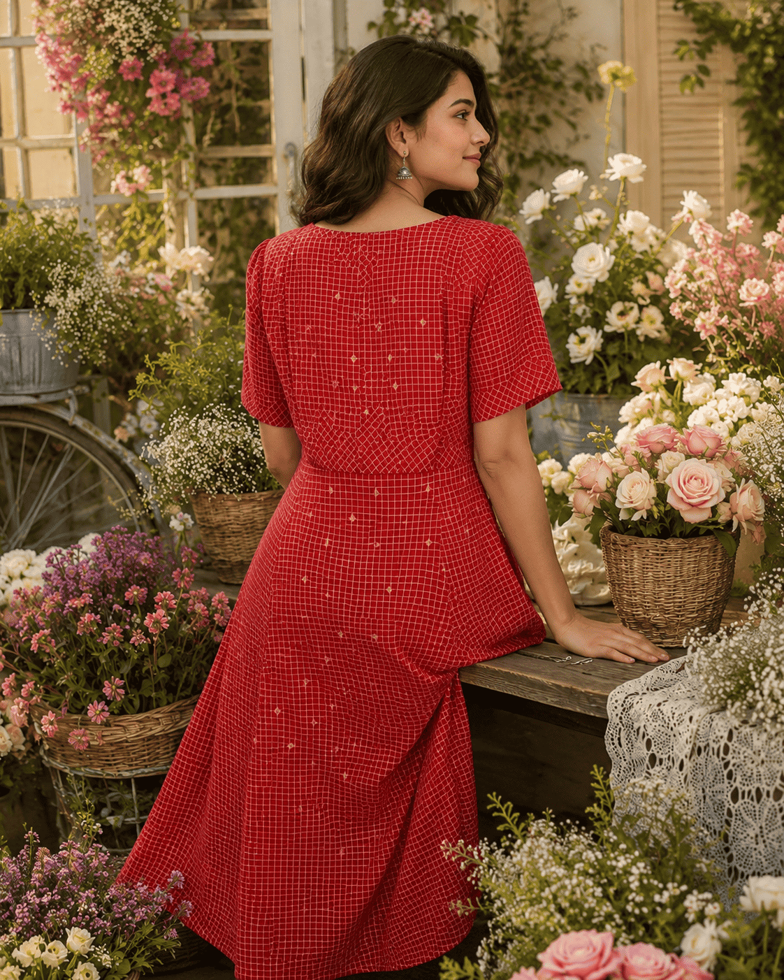 Red Handwoven Cotton Midi Dress – Indyvarna