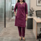 Purple Pure Cotton Embroidered Kurta Set with Pants