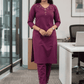 Purple Pure Cotton Embroidered Kurta Set with Pants