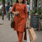 Rust Pure Cotton Embroidered Kurta Set with Pants