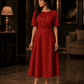 Red Handwoven Cotton Midi Dress