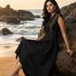 Black Embroidered A-Line Midi Dress