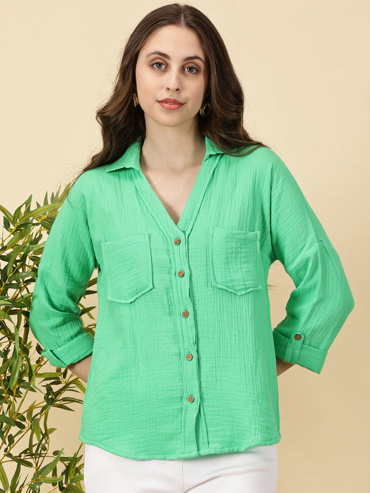 Green Double Layered Trendy Cotton Top