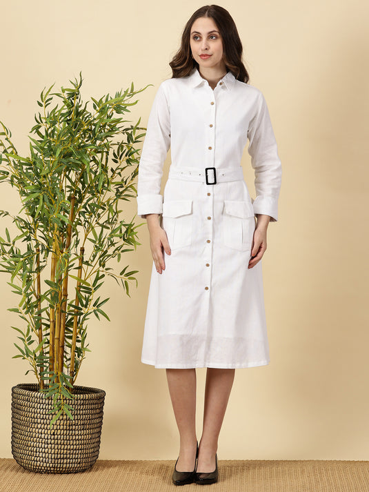 White Linen Shirt Dress