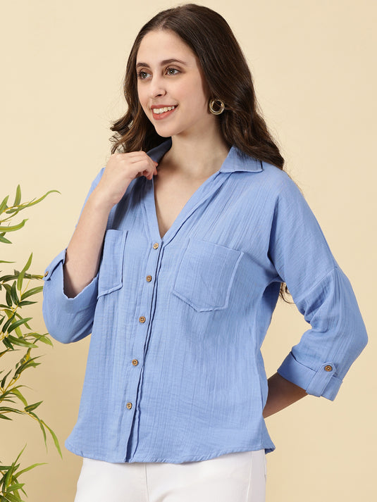 Sky Blue Double Layered Trendy Cotton Top