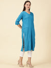 Cotton Lycra Workwear Kurta-Azure Blue