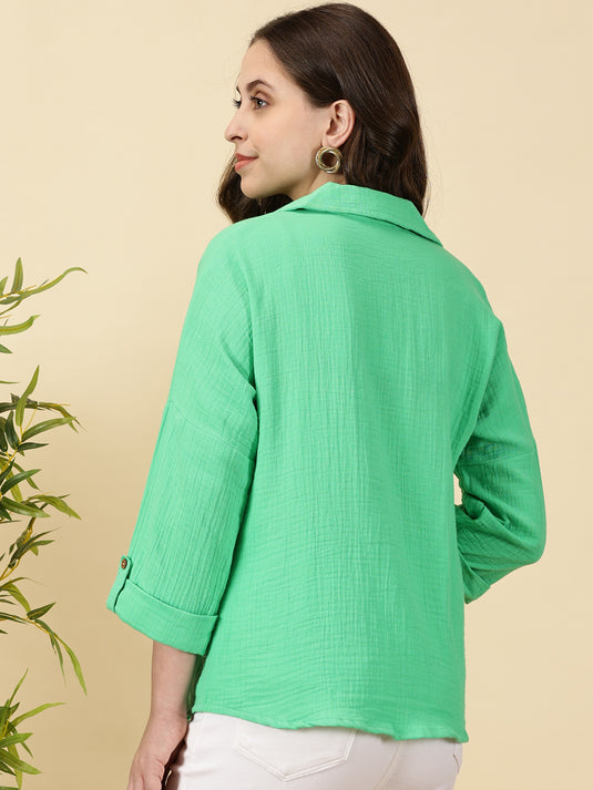 Green Double Layered Trendy Cotton Top