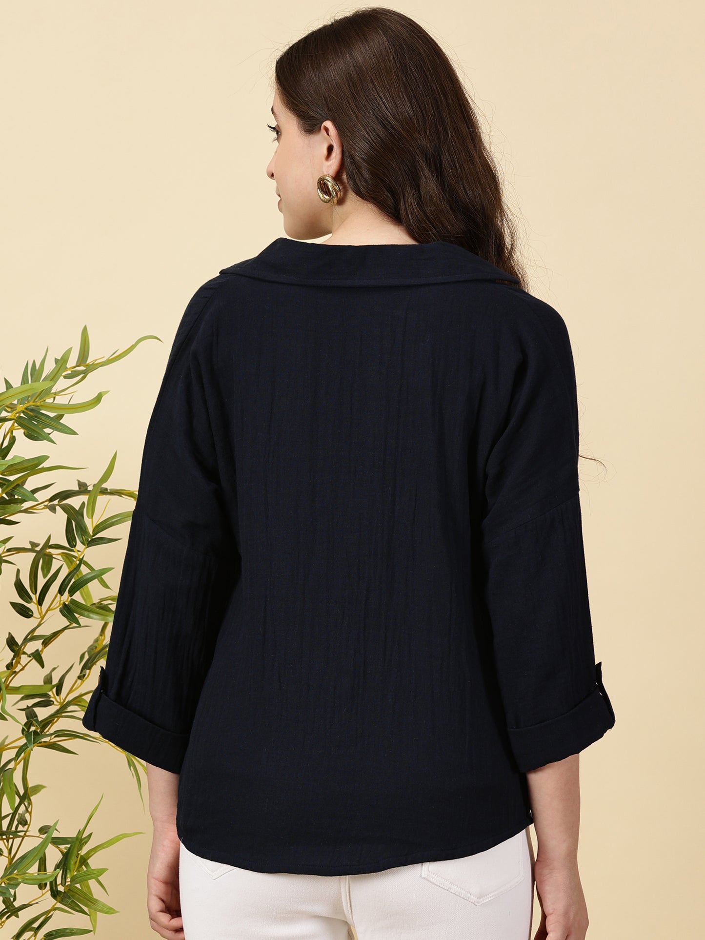 Trendy Cotton Top-Navy Blue