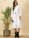 Button down Linen Shirt Dress-White