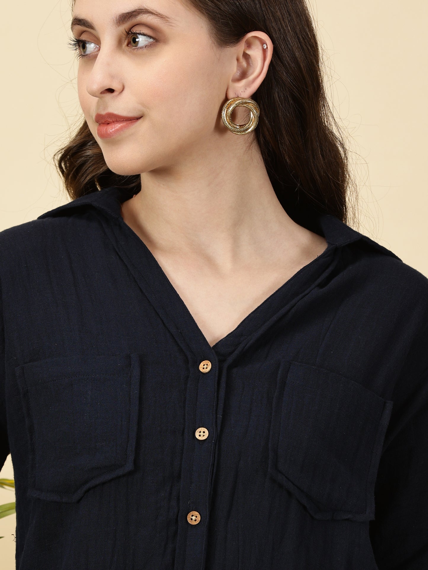 Trendy Cotton Top-Navy Blue