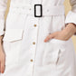 Button down Linen Shirt Dress-White
