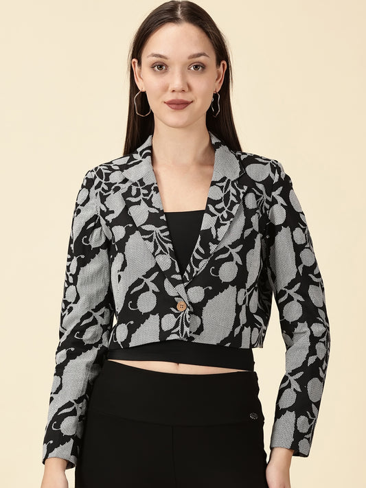 Crop Blazer-Black with White
