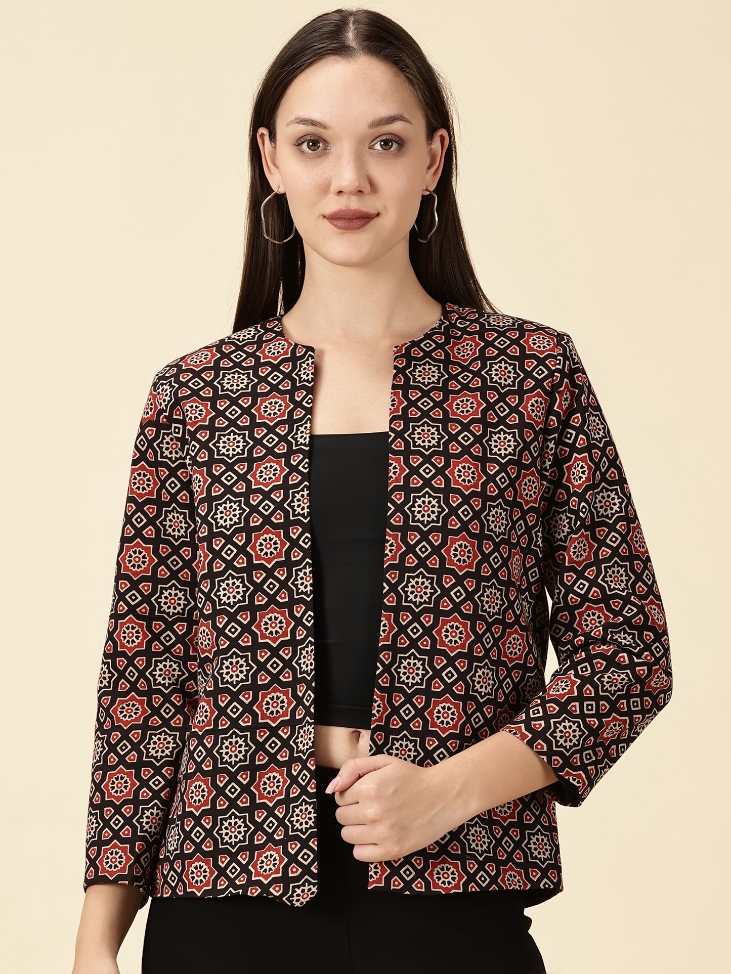Open Front Blazer-Handblock Ajrak