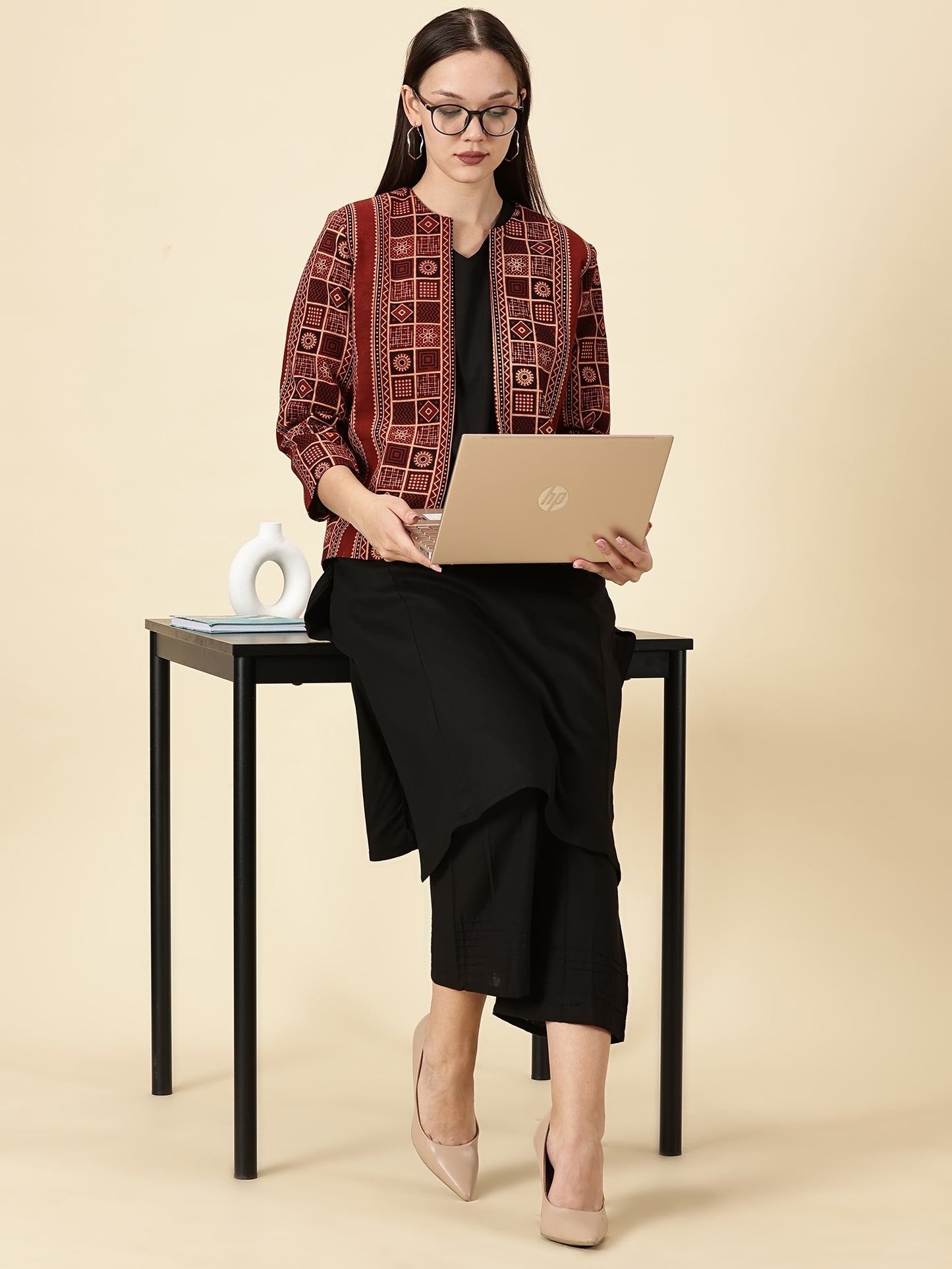 Black Cotton Viscose Lycra Kurta - Classic Workwear Edits