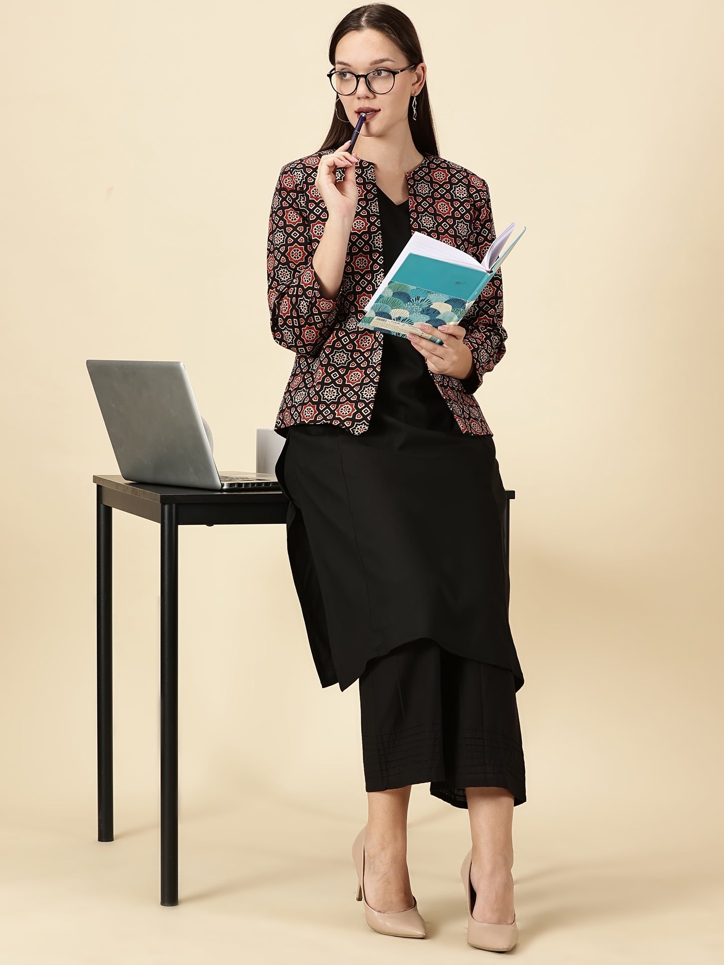 Open Front Blazer-Handblock Ajrak
