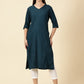 Cotton Lycra Workwear Kurta-Teal Blue