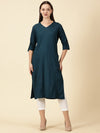 Teal Blue Cotton Viscose Lycra Kurta - Classic Workwear Edits