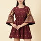 Bell Sleeve Jamdani Dress-Marron