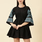 Bell Sleeve Jamdani Dress-Black