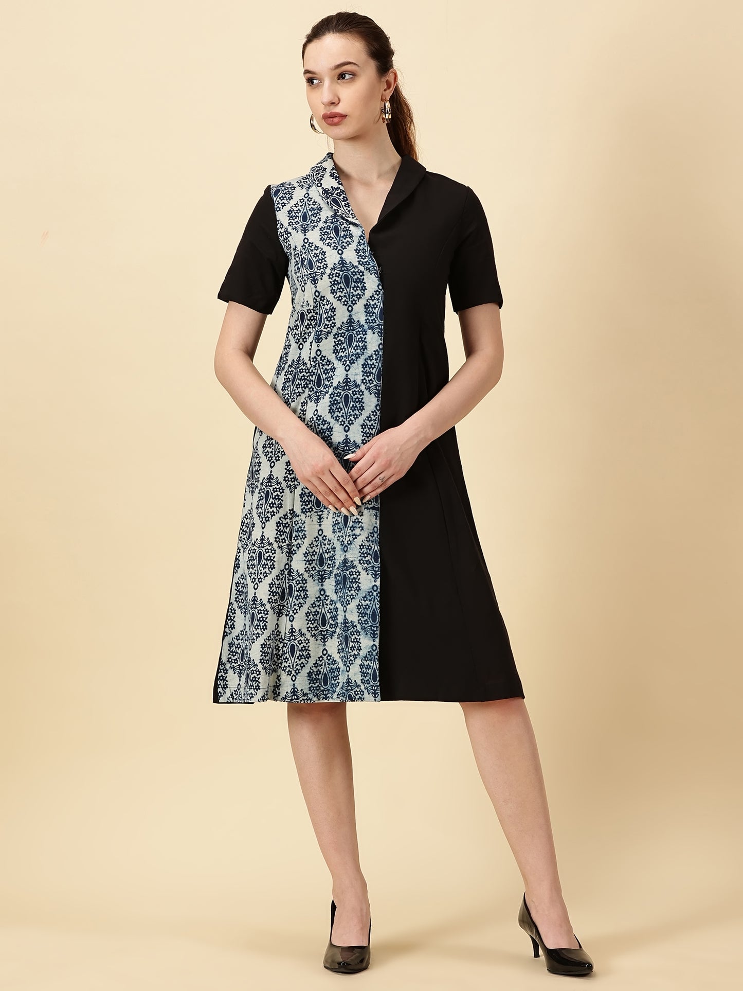 Indigo Blue Printed Cotton Wrap Dress