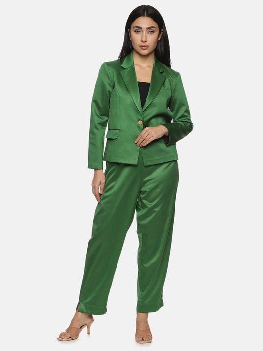 Cotton Satin Pant Suit Blazer