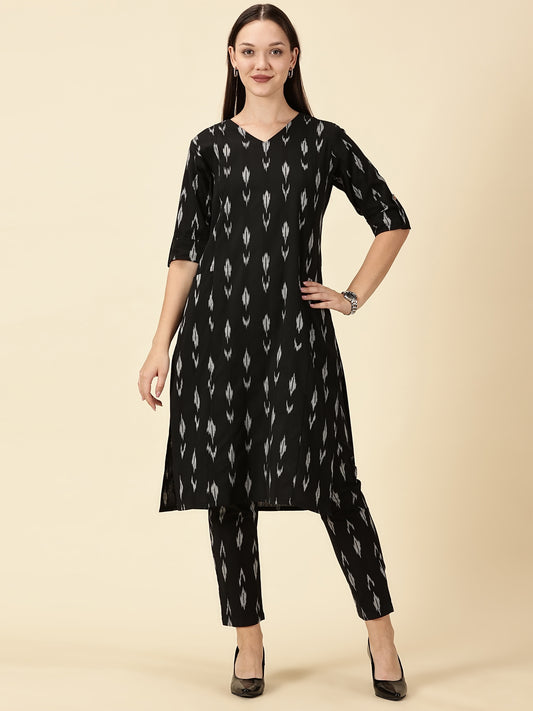 Kurta Cords-Black Handwoven Ikat