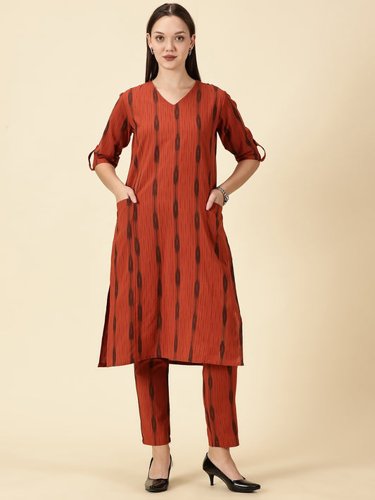 Kurta Cords-Tan Brown Handwoven Ikat