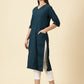 Cotton Lycra Workwear Kurta-Teal Blue