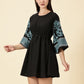 Bell Sleeve Jamdani Dress-Black