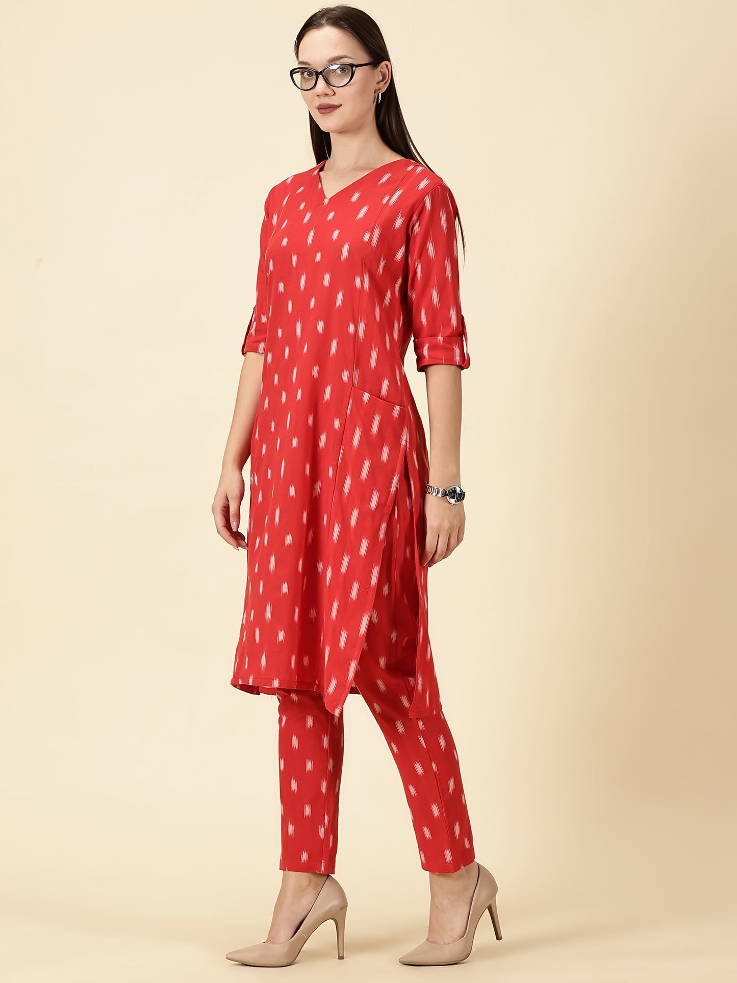 Kurta Cords-Red Handwoven Ikat