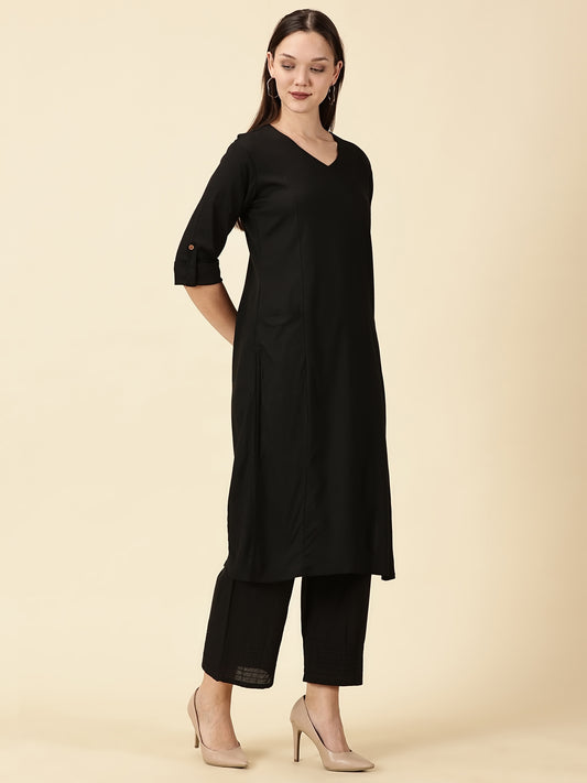 Cotton Lycra Workwear Kurta-Black