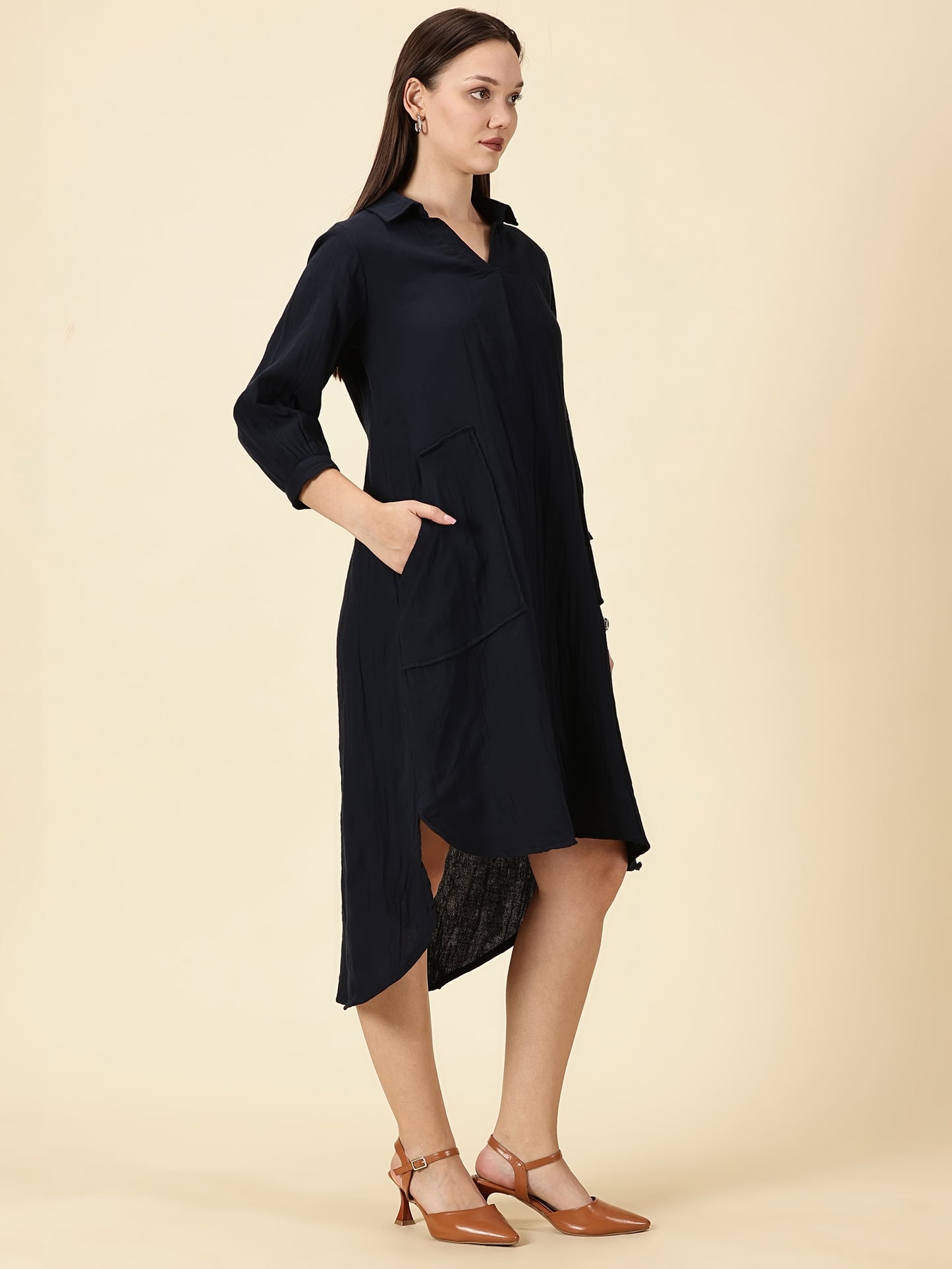 Summer Shirt Dress-Navy Blue