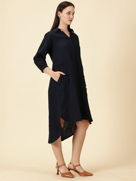 Summer Shirt Dress-Navy Blue