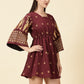 Bell Sleeve Jamdani Dress-Marron