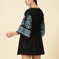 Bell Sleeve Jamdani Dress-Black