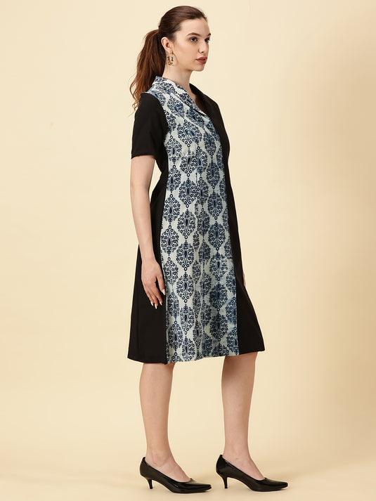 Indigo Blue Printed Cotton Wrap Dress