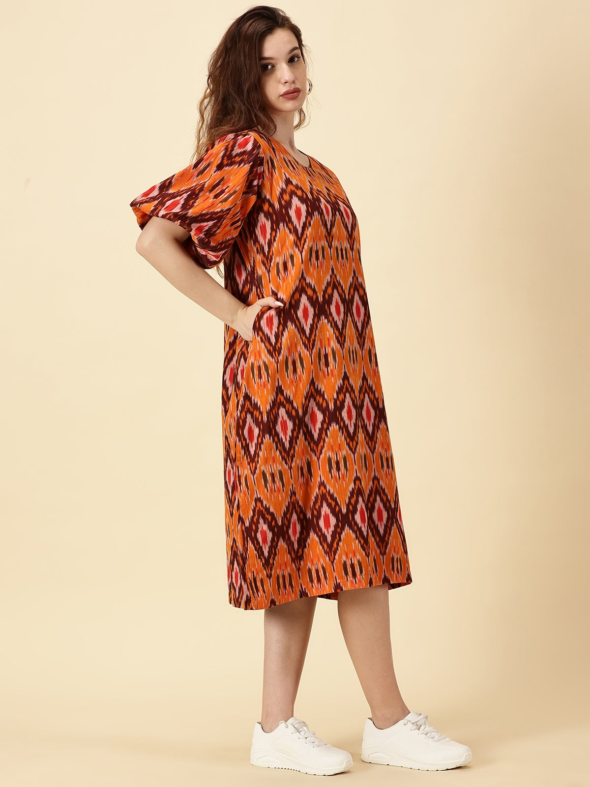 Ballon sleeve midi dress