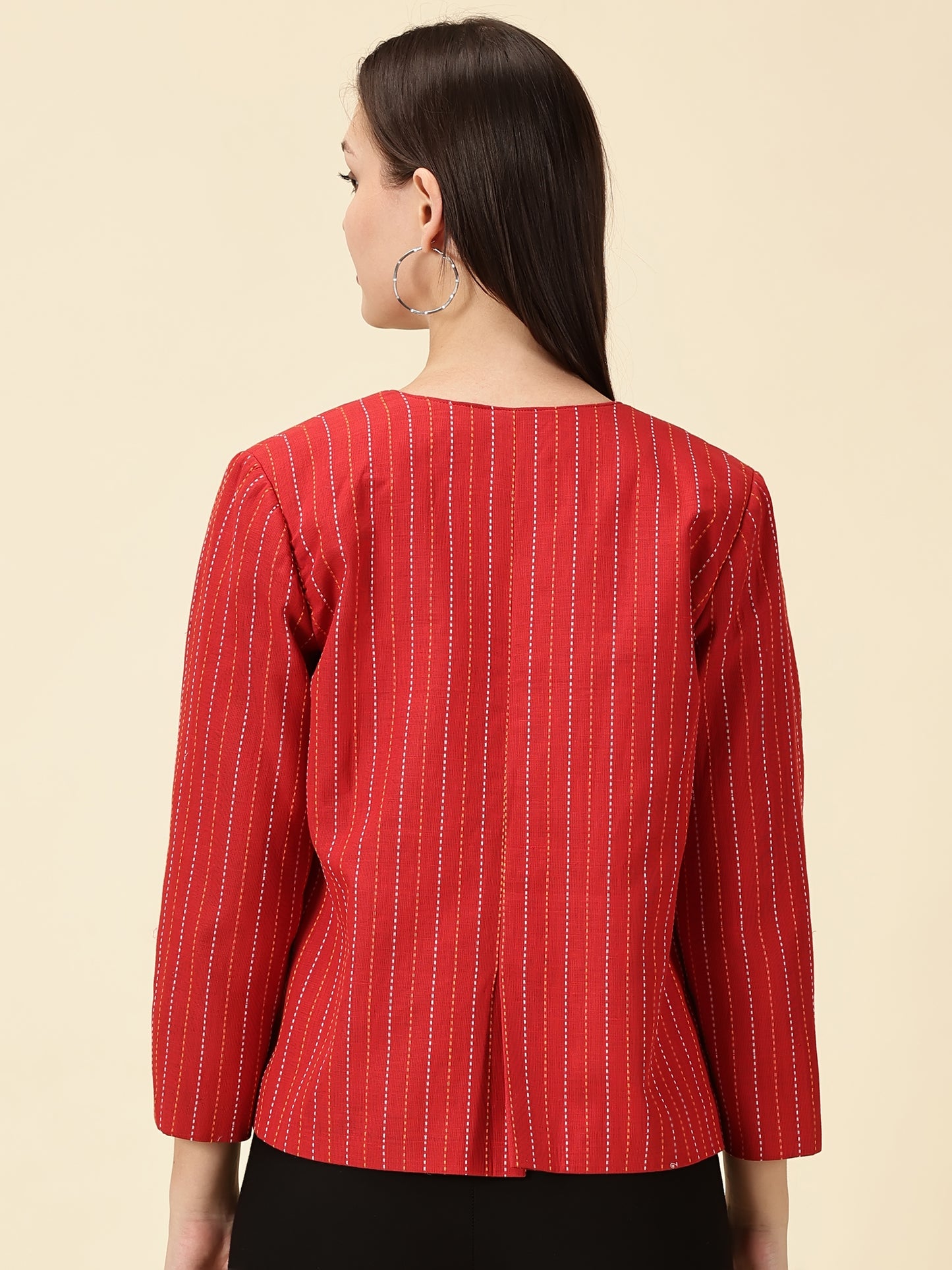 Open-Front Blazer-Red Handwoven South Cotton