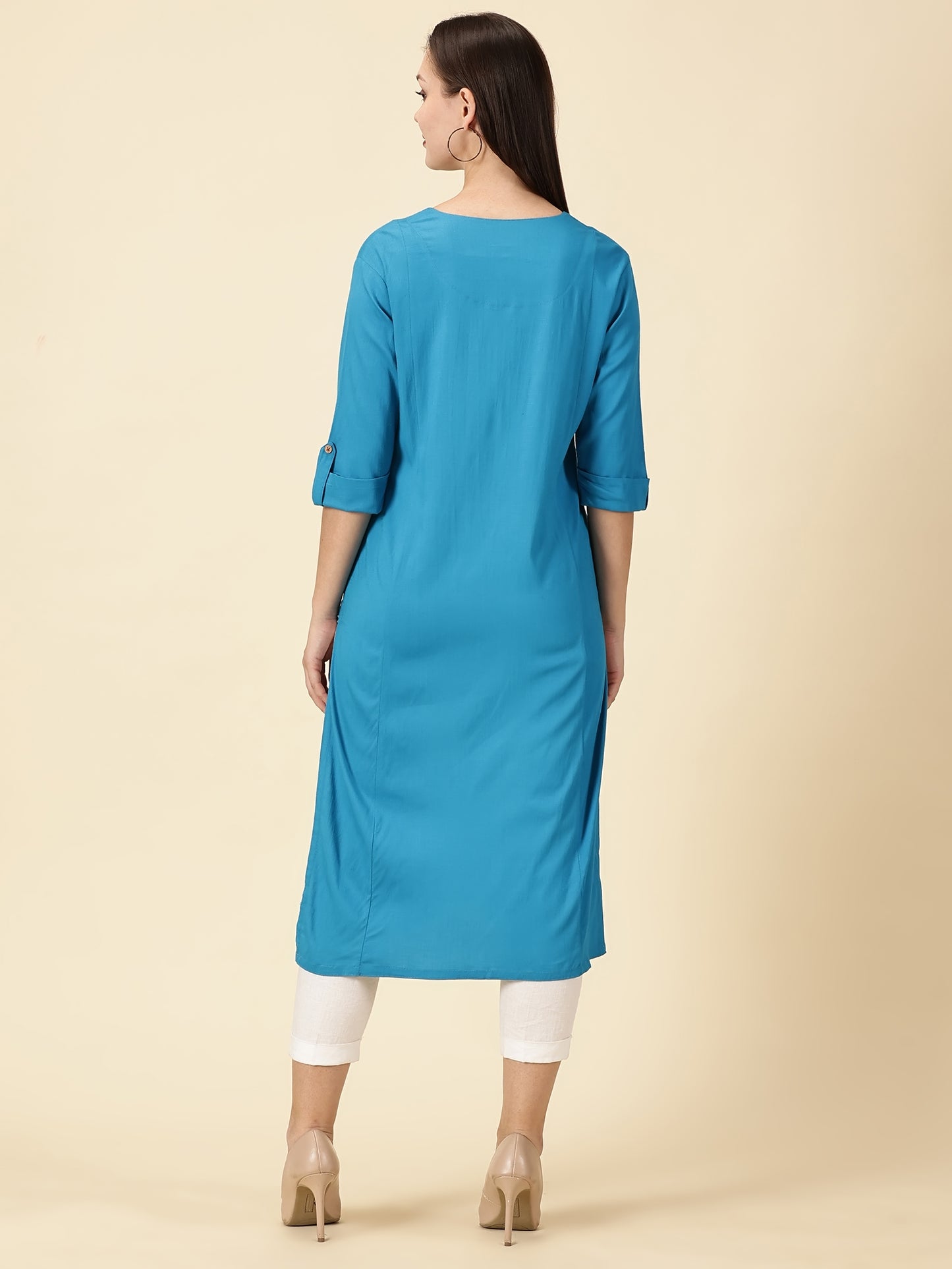 Cotton Lycra Workwear Kurta-Azure Blue