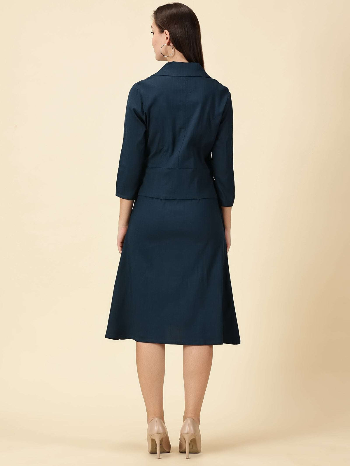 Cotton Lycra Blazer Dress-Teal Blue