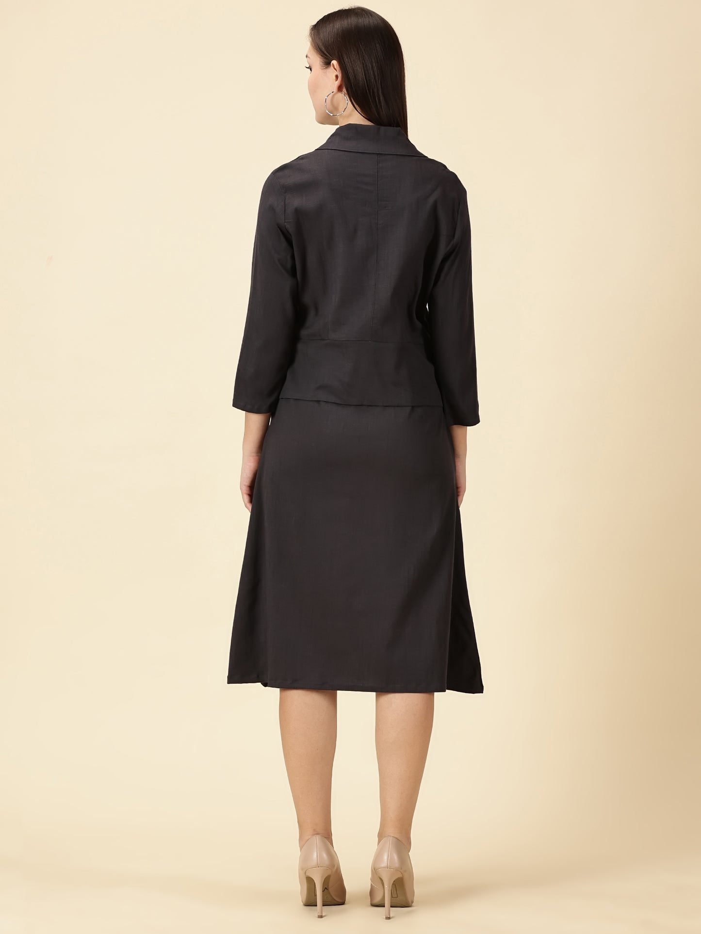 Cotton Lycra Blazer Dress-Grey