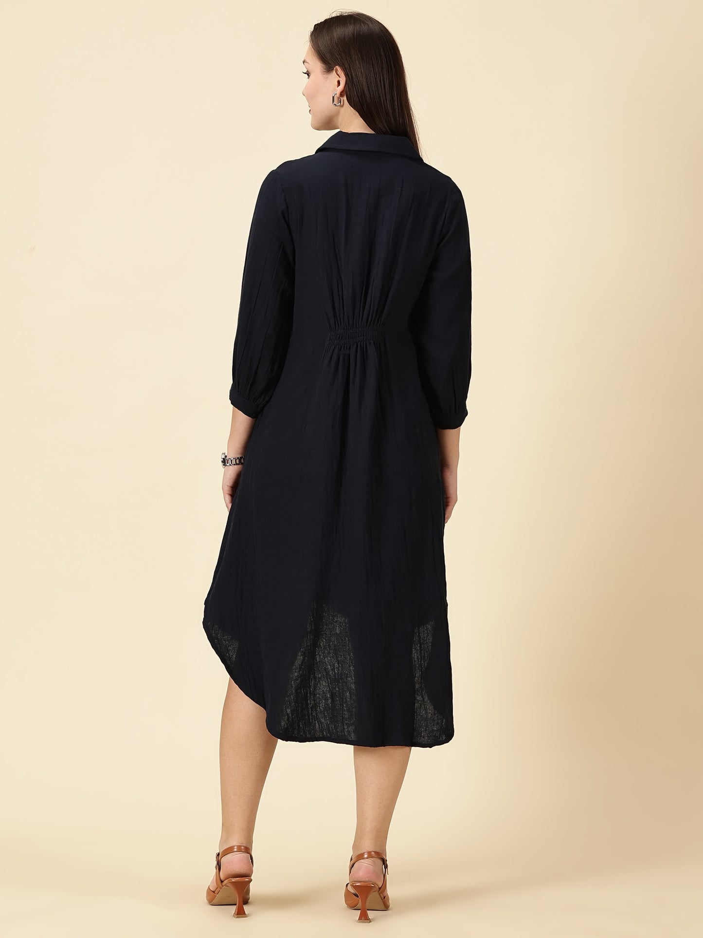 Summer Shirt Dress-Navy Blue