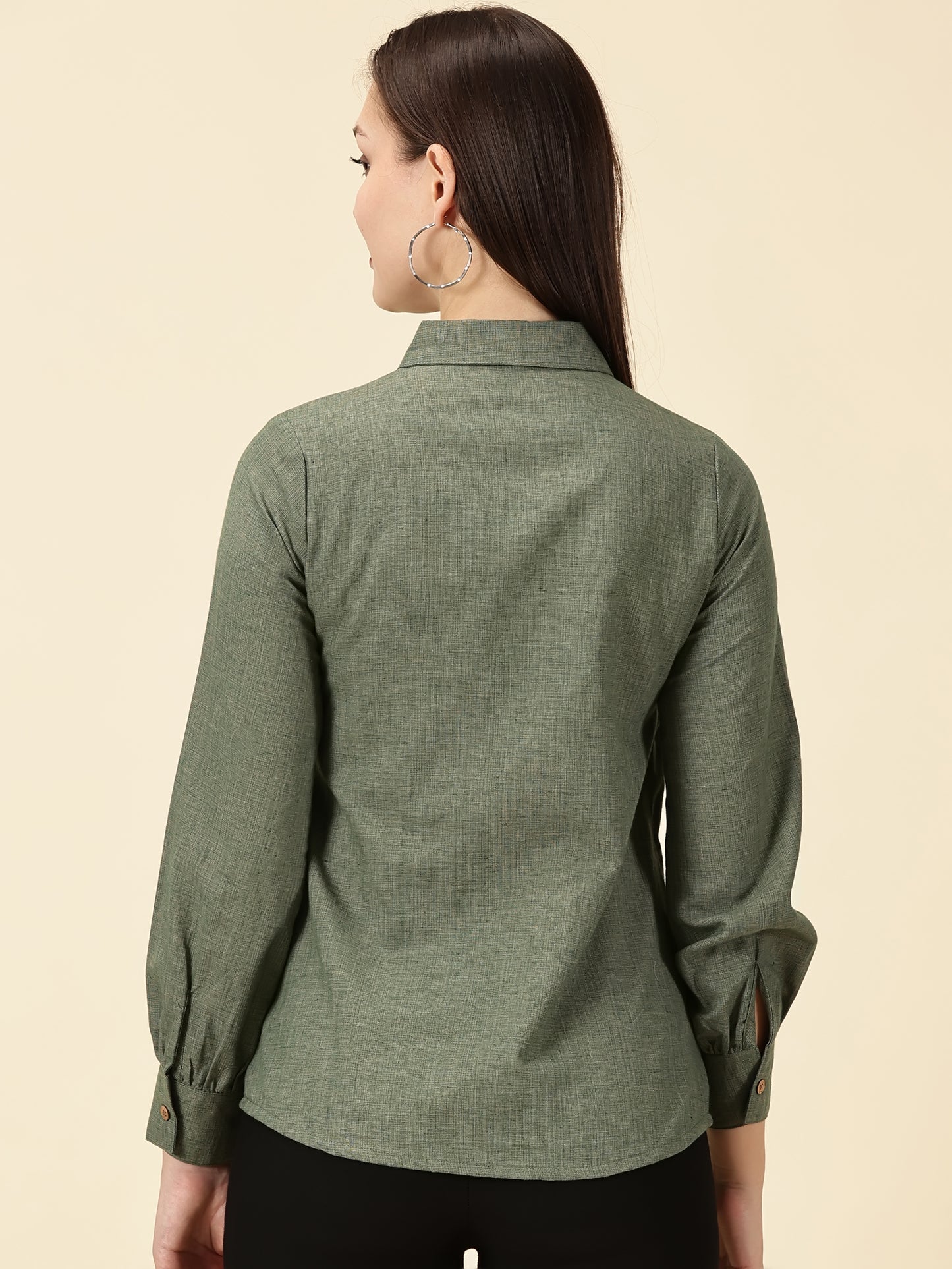 Modern Cotton Wrap Shirt-Olive Green