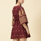 Bell Sleeve Jamdani Dress-Marron