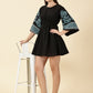 Bell Sleeve Jamdani Dress-Black