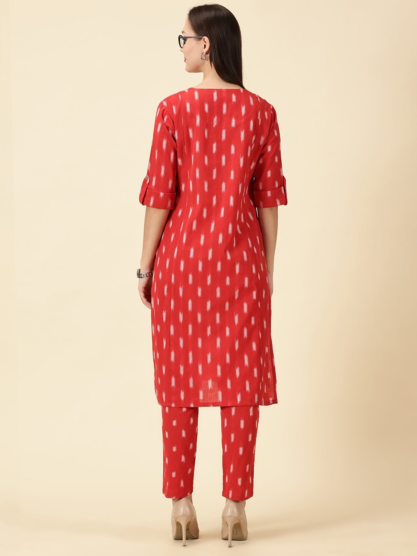 Kurta Cords-Red Handwoven Ikat